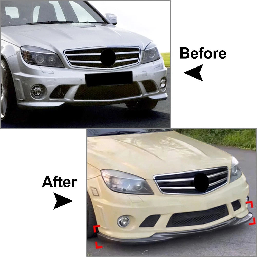 Carbon Look Front Bumper Spoiler Lip For Benz C Class W204 C63 Sedan 2007-10