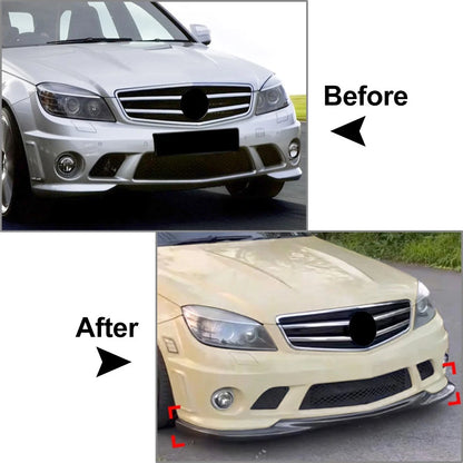 Carbon Look Front Bumper Spoiler Lip For Benz C Class W204 C63 Sedan 2007-10