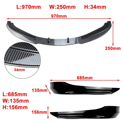 Front Bumper Spoiler Lip+Side Trim For BMW 3Series E90 4-Door Sedan Bright Black