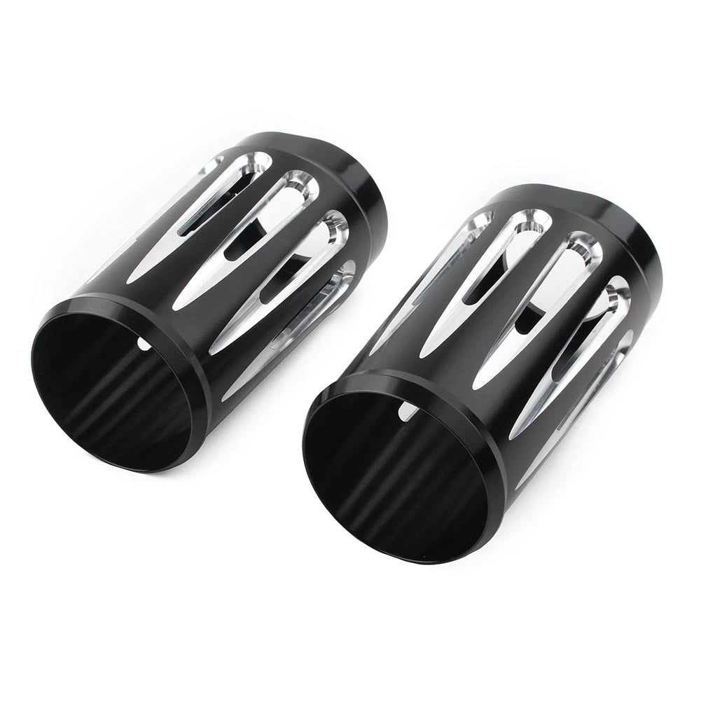 1 Pair Black Fork Boot Slider Cover Cow Bell For Harley Touring FL 1986-2013