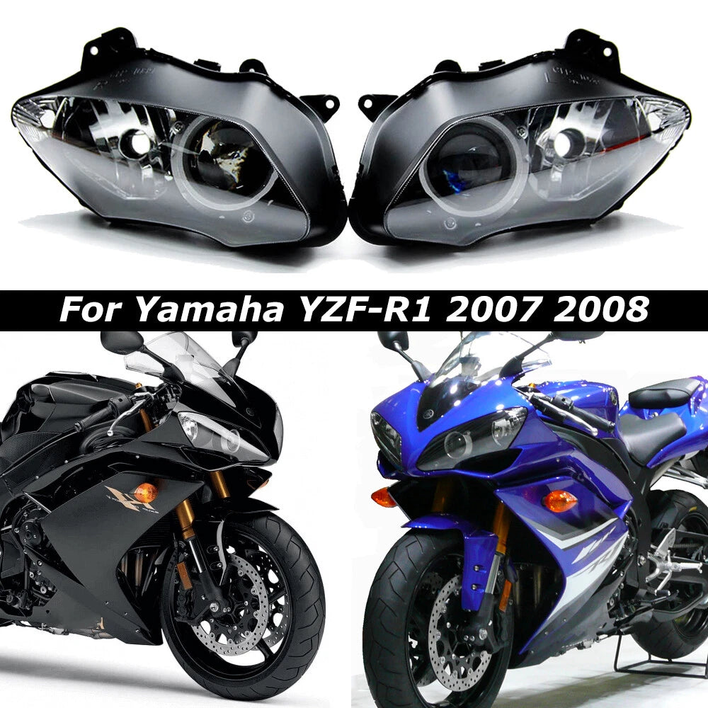 Left+Right Headlight Head Lamp Assembly For Yamaha YZF R1 2007 2008 YZF-R1 07 08