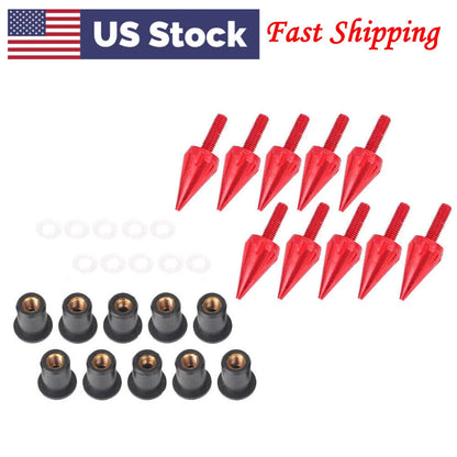 10xWindscreen Windshield Spike Bolts fit Yamaha fit Suzuki fit Honda fit BMW Red