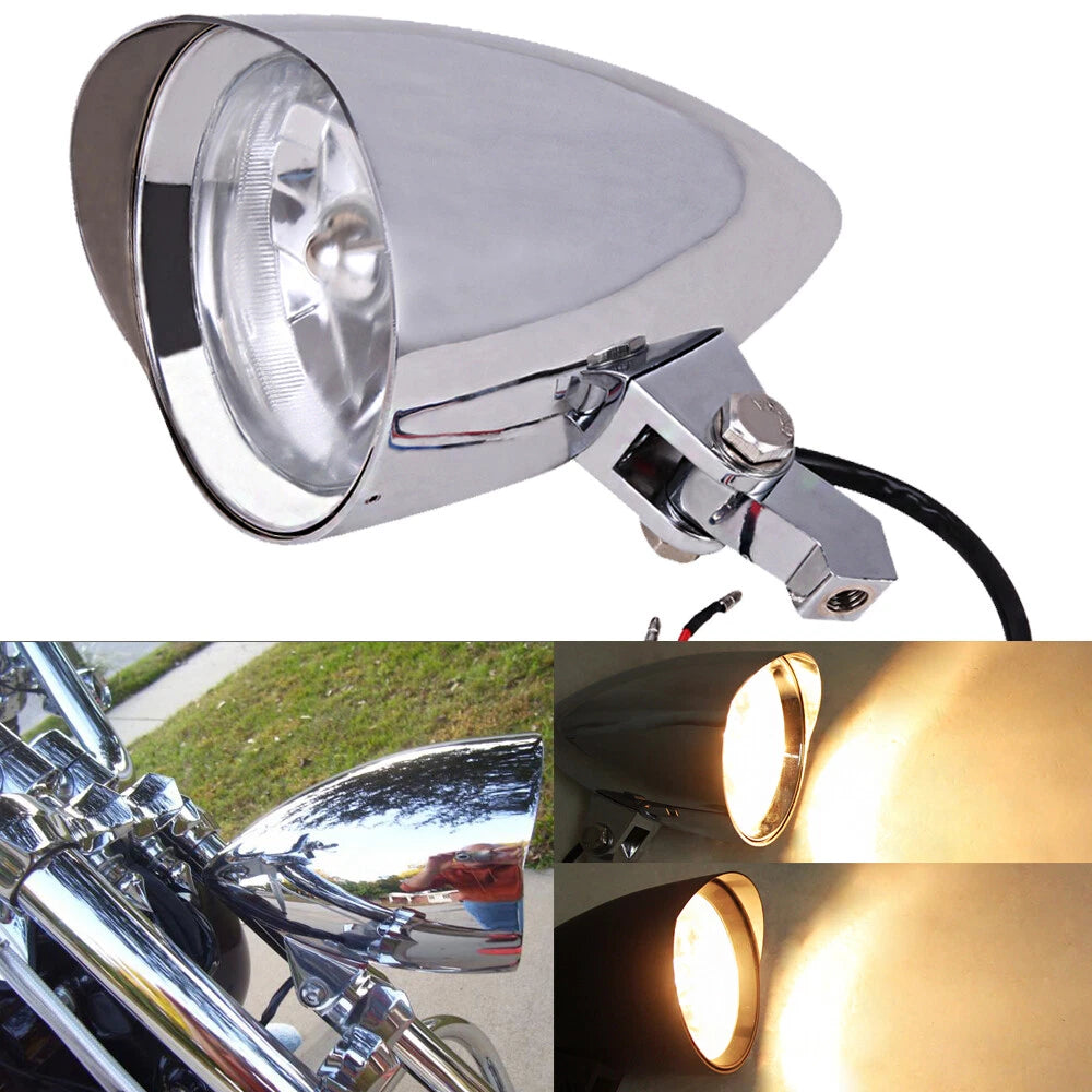 Chrome Bullet Headlight Assembly For Harley Sportster XL Softail Bobber Chopper