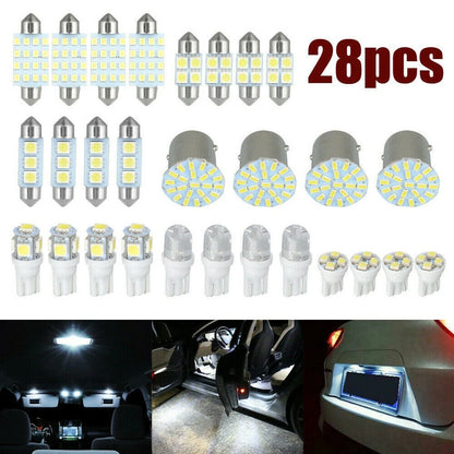 28Pcs LED Interior Lights Bulbs Set 6000K Car Trunk Dome Map License Plate Lamps