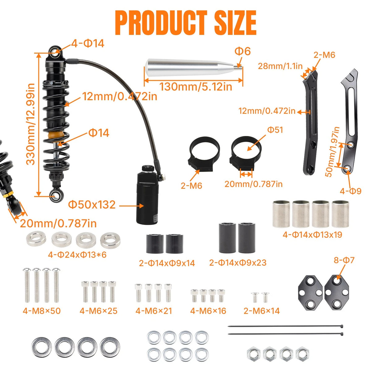 Remote Reservoir Rear Suspensions Shocks Fit For Harley Road King Glide 2014-25