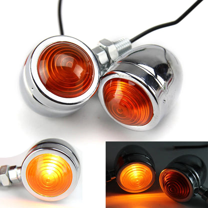 Motorcycle Amber Chrome Bullet Turn Signal Light Indicator For Harley Cafe Racer