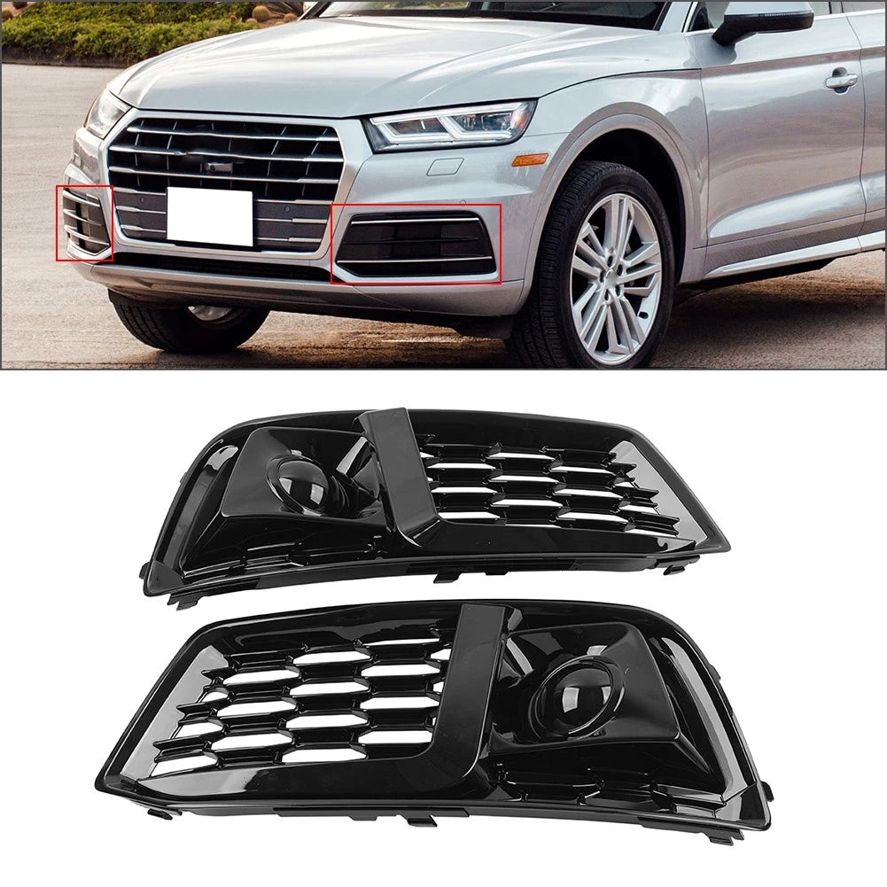 1 Pair Front Bumper Fog Light Grille Cover For Audi Q5 2018-2020 Glossy Black