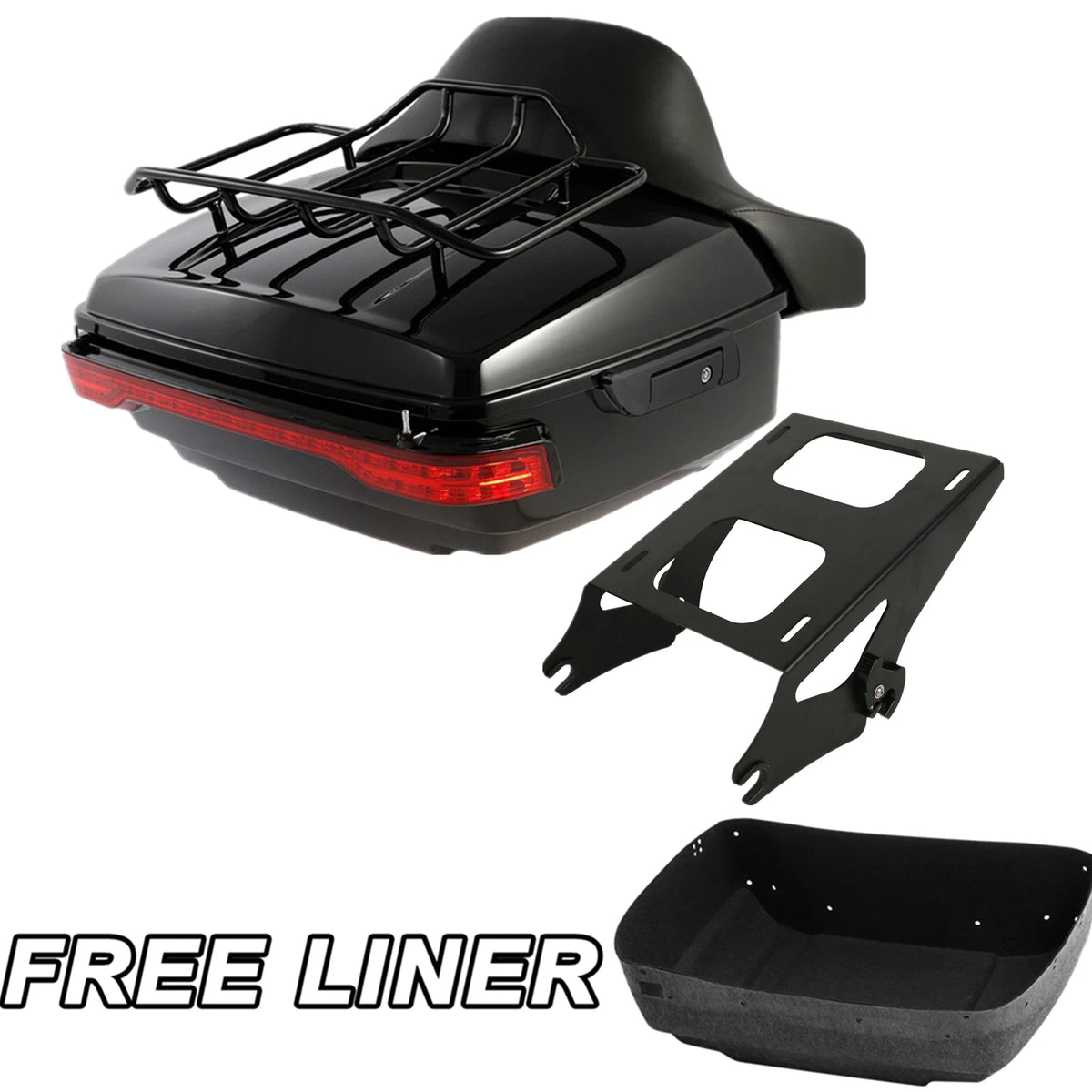 King Trunk Backrest Mount Rack LED Tail Light Fit For Harley Electra Glide 14-Up