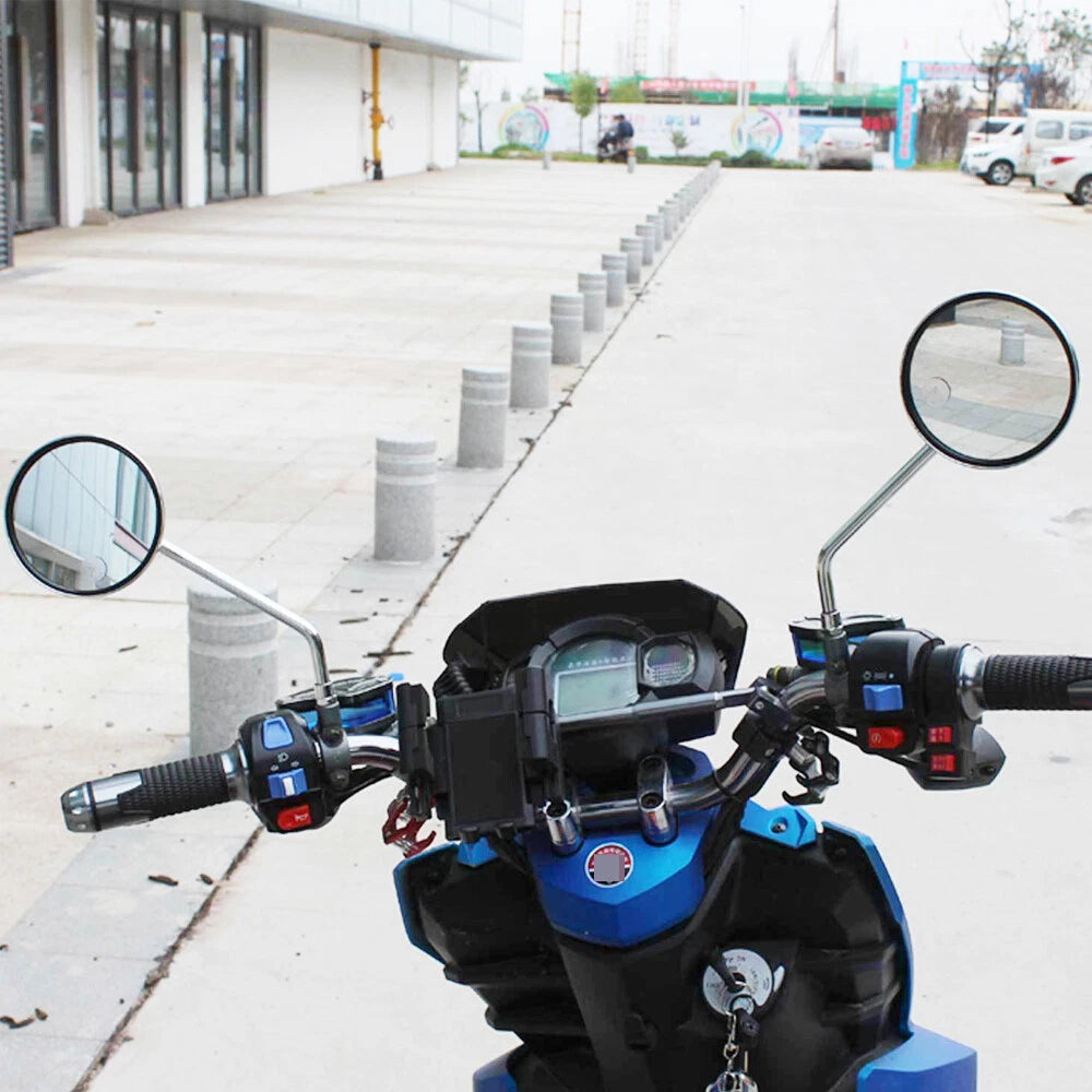 Metal 10mm Chrome Long Stem Motorcycle Mirrors Round For Harley Honda Scooter US