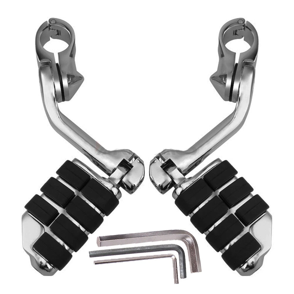 Chrome Long Highway Foot Pegs Crash Bar For Harley Cruiser Motorcycle 1-1/4"