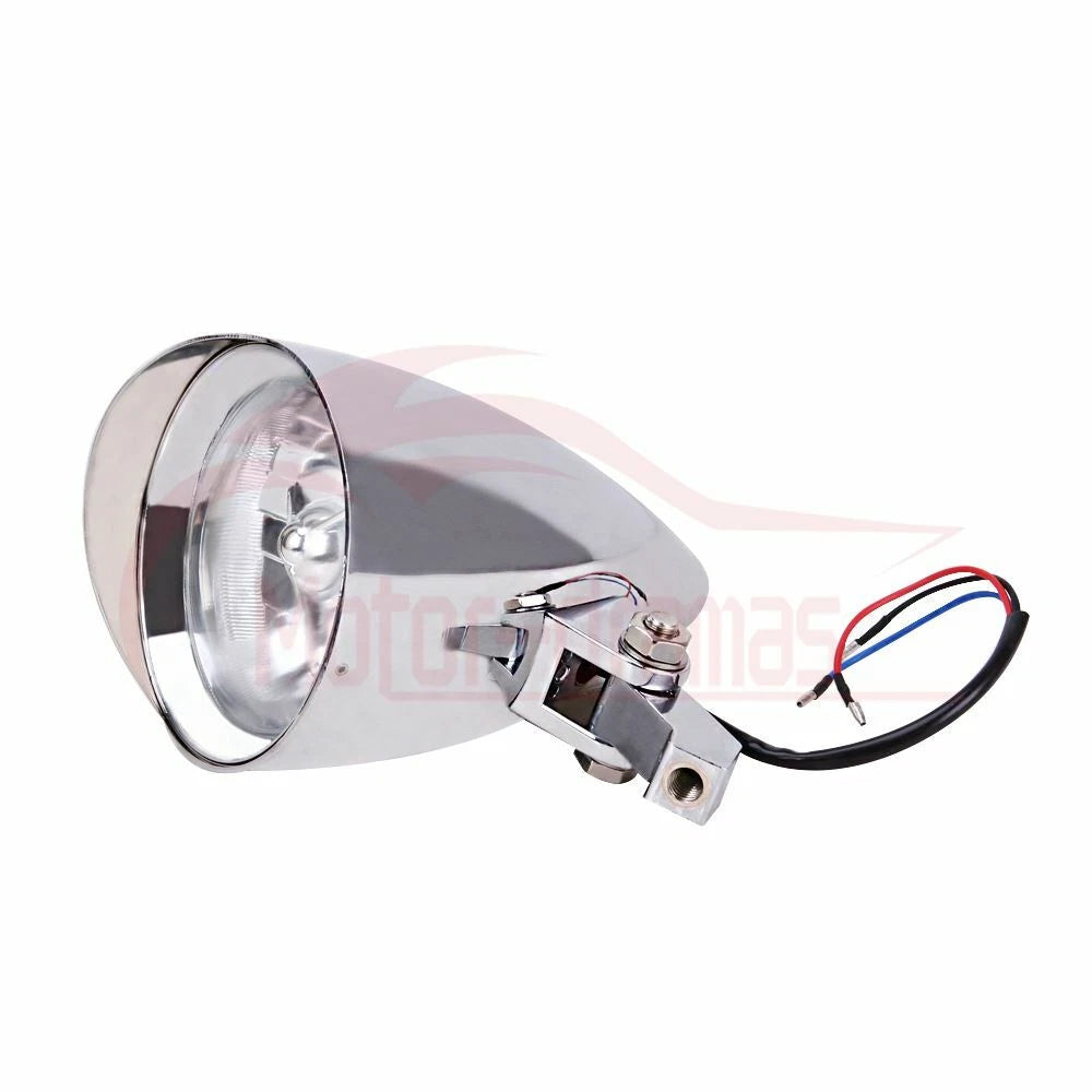 Chrome Bullet Tri Bar 4.5" Headlight For Harley Chopper Sportster Dyna Softail