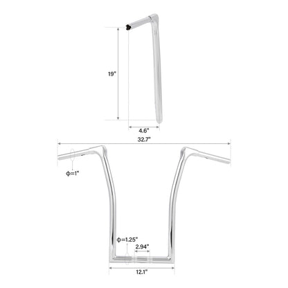 19" Rise 1 1/4''Ape Hanger Handlebar For Harley Touring FLHR Softai Dyna Fat Boy