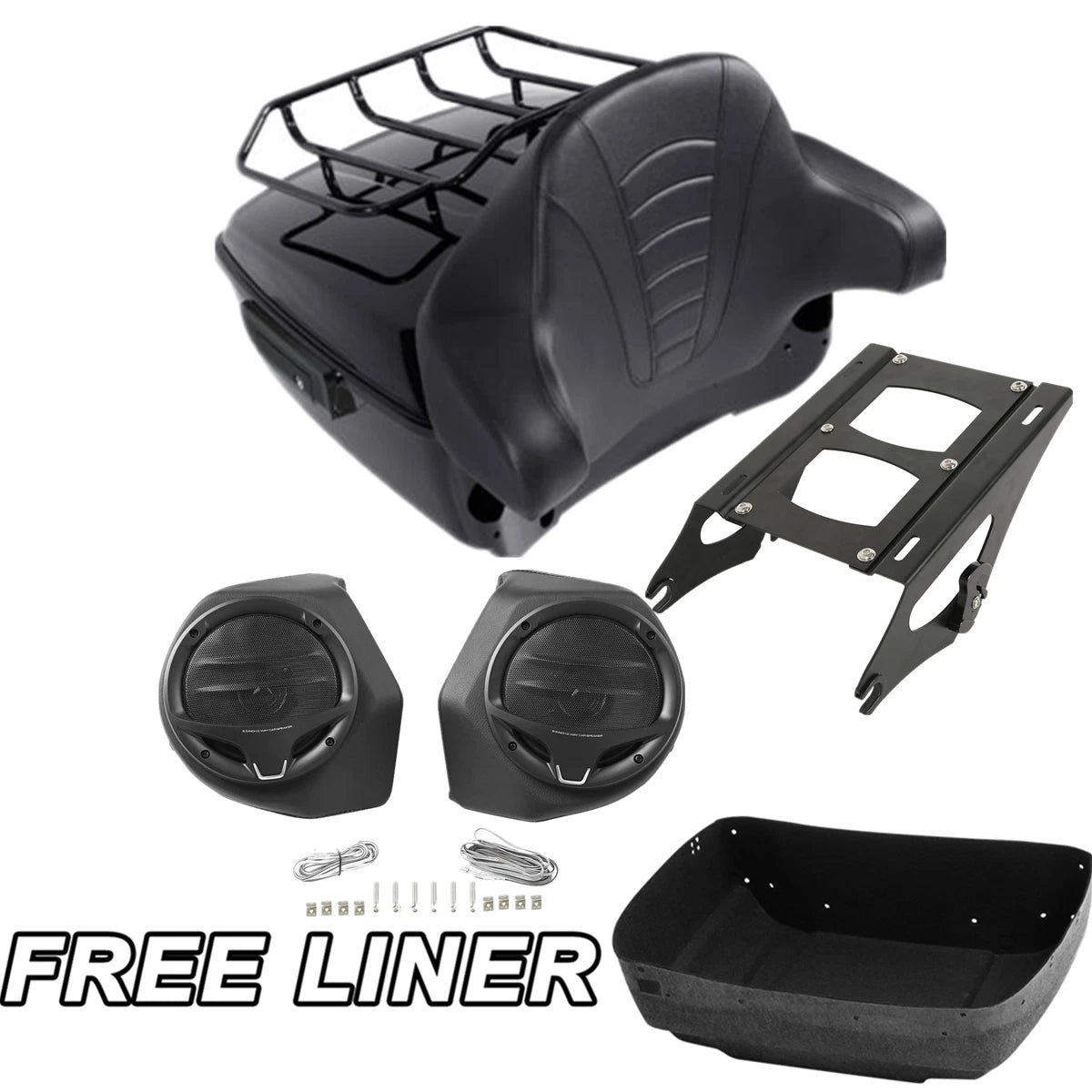 Black King Trunk Rack Backrest Speakers Mount For Harley Street Road Glide 14-25