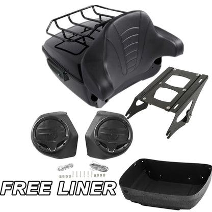 Black King Trunk Rack Backrest Speakers Mount For Harley Street Road Glide 14-25