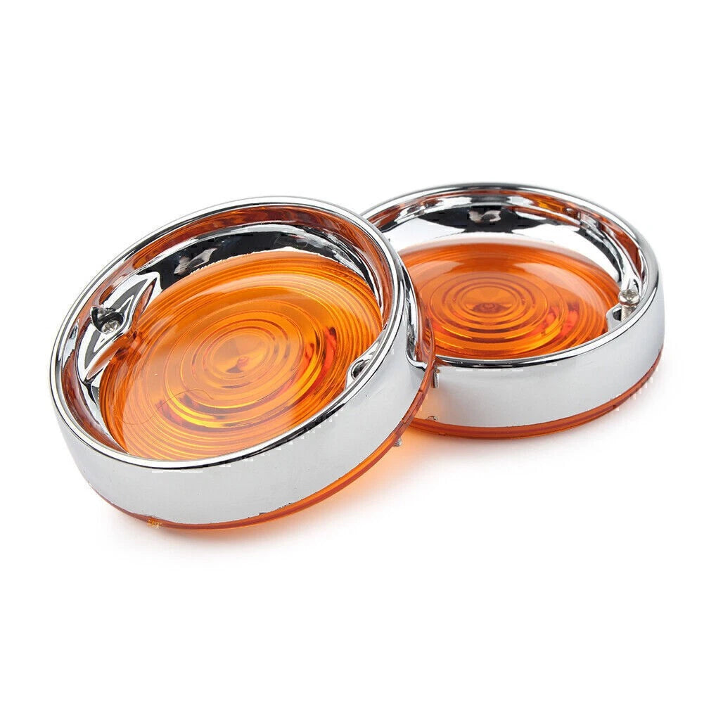 Fit Harley Touring Road Glide Turn Signal Bezels Visor Amber Lens Cover Chrome