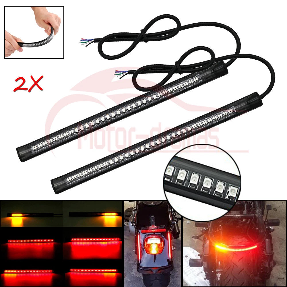 48 LED Flexible Motorcycle Light Strip Rear Tail Brake Stop Turn Signal Lamp Bar