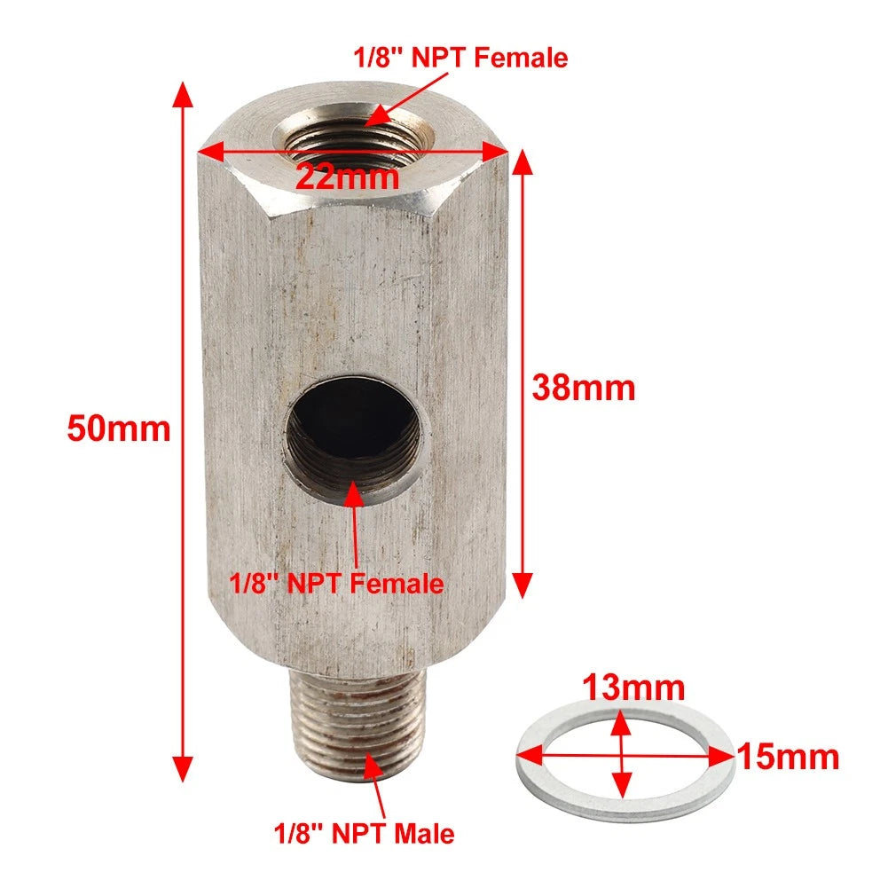 1/8" NPT Oil Pressure Sensor Tee to NPT Adapter For Turbo Supply Feed Line Gauge