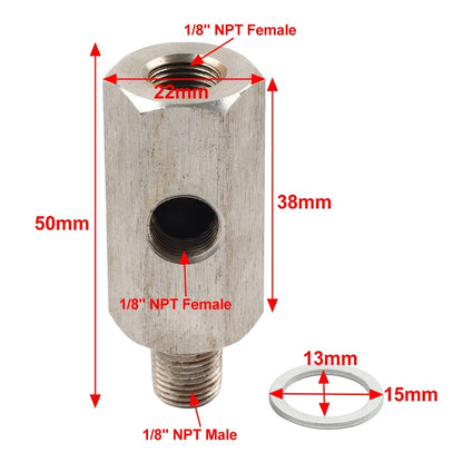 1/8" NPT Oil Pressure Sensor Tee to NPT Adapter For Turbo Supply Feed Line Gauge