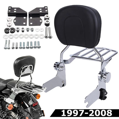 Detachable Backrest Sissy Bar Luggage Rack+Docking Kit For Harley Touring 97-08
