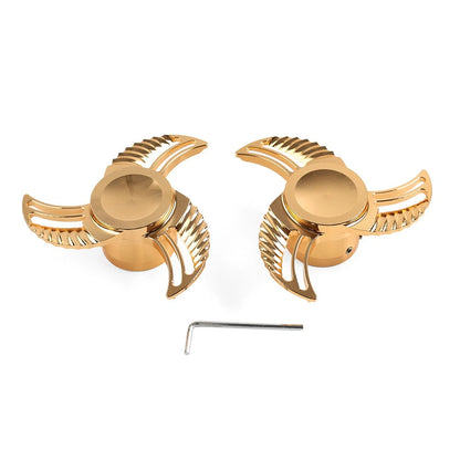 Spun Blade Spinning Front Axle Cap Nut Covers For Harley Softail Dyna Pair Gold