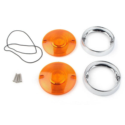 Fit Harley Touring Road Glide Turn Signal Bezels Visor Amber Lens Cover Chrome