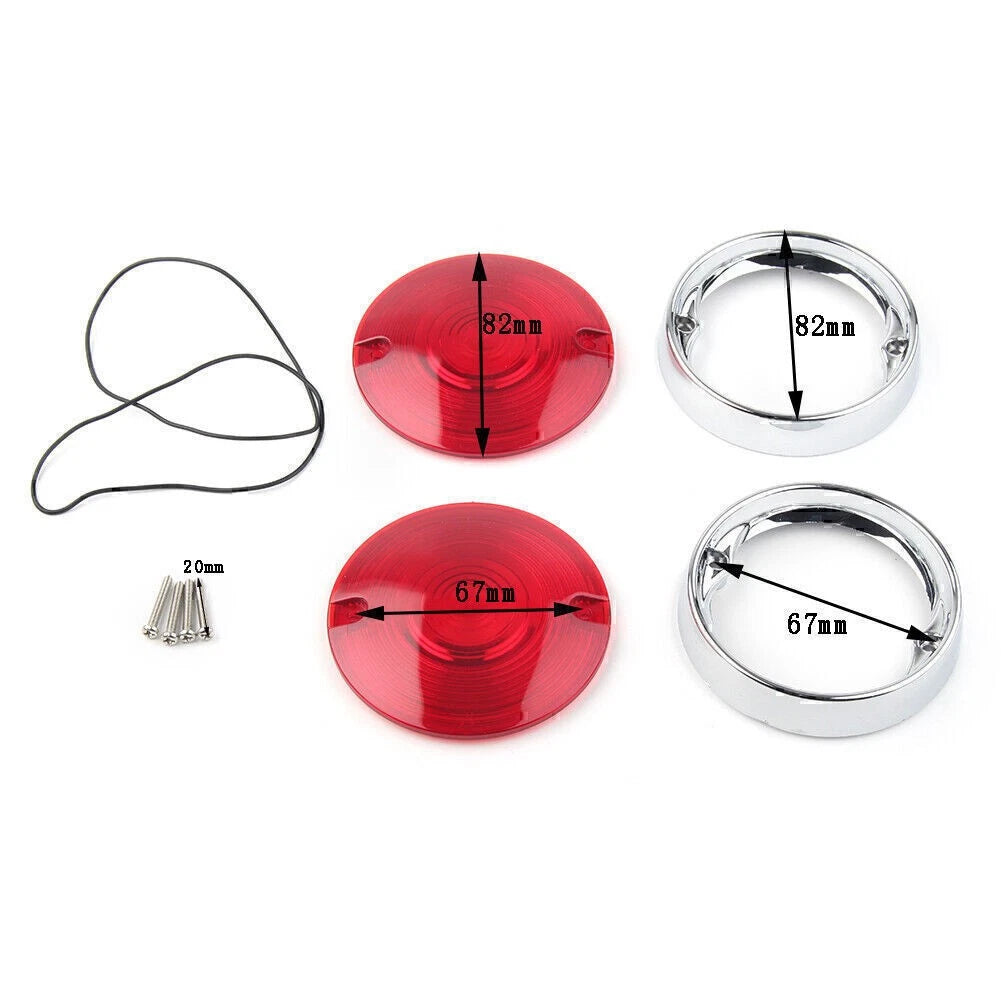 3-1/4" Turn Signal Bezels Red Lens Cover&Trim Rings For Harley Touring Road King