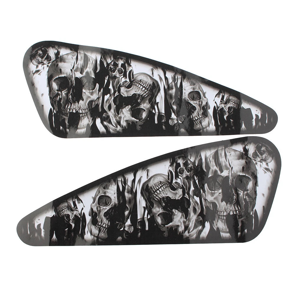 Fuel Gas Tank Decals Skull Stickers For Harley XL883 1200 Motor Pair Black USA