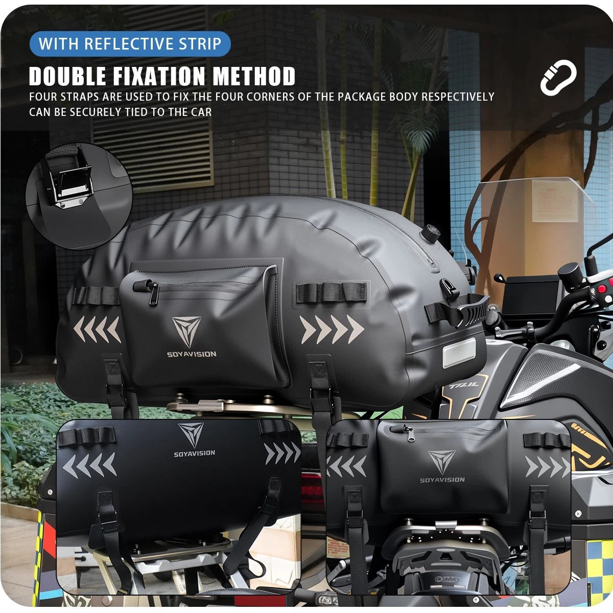 Waterproof Motorcycle Tail Bag Universal Rear Back Seat Bag Black for Harley BMW