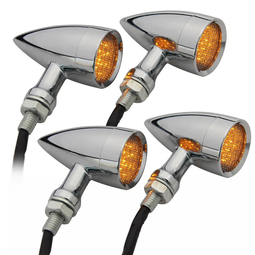 4X Chrome Bullet Motorcycle LED Turn Signal Brake Running Tail Light For Harley