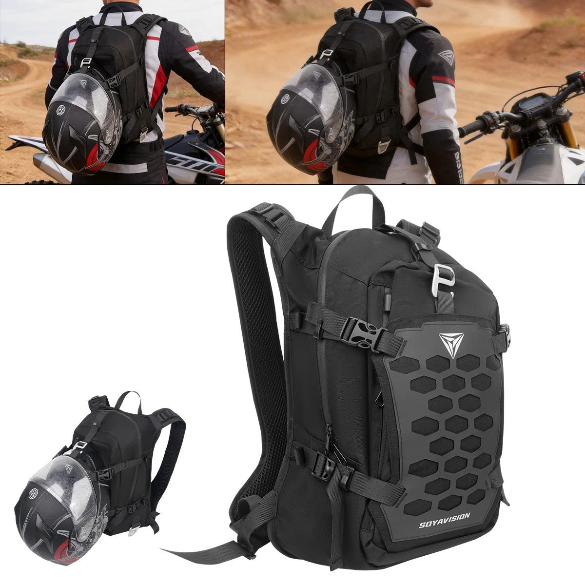 Motorcycle Backpack Waterproof Helmet Luggage Backpack Bag Men Accessories Black
