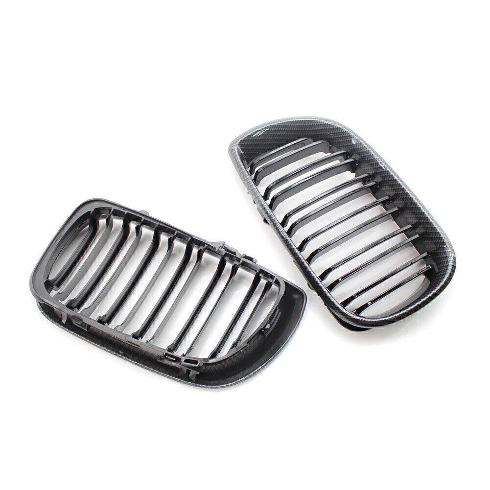 Front Kidney Grille Grill Double Slat For BMW E46 Sedan 02-05 Carbon Fiber Black