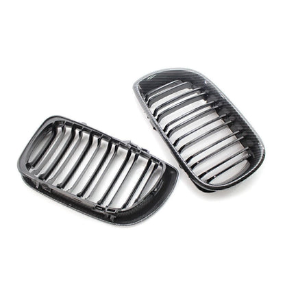 Front Kidney Grille Grill Double Slat For BMW E46 Sedan 02-05 Carbon Fiber Black