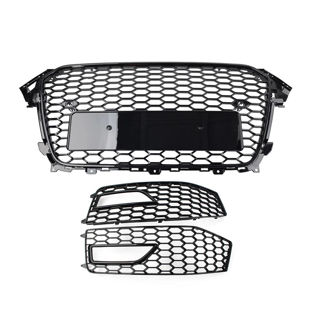 Front Honeycomb Bumper Grille Fog Light Covers Set For Audi A4 S4 2013-2015