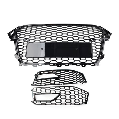 Front Honeycomb Bumper Grille Fog Light Covers Set For Audi A4 S4 2013-2015