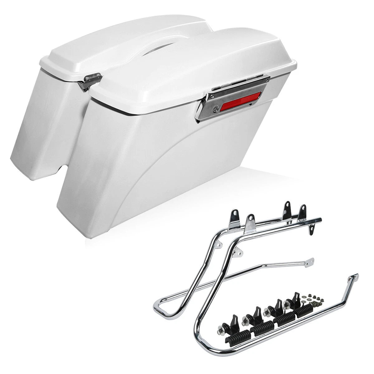 White Hard Saddlebags & Conversion Bracket For Harley Softail Fatboy FLST 84-17