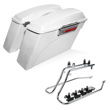 White Hard Saddlebags & Conversion Bracket For Harley Softail Fatboy FLST 84-17