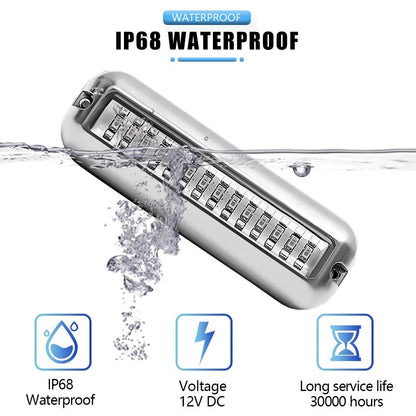 2PCS Blue 42LED Marine Boat Transom Lights Stainless Steel Underwater Pontoon