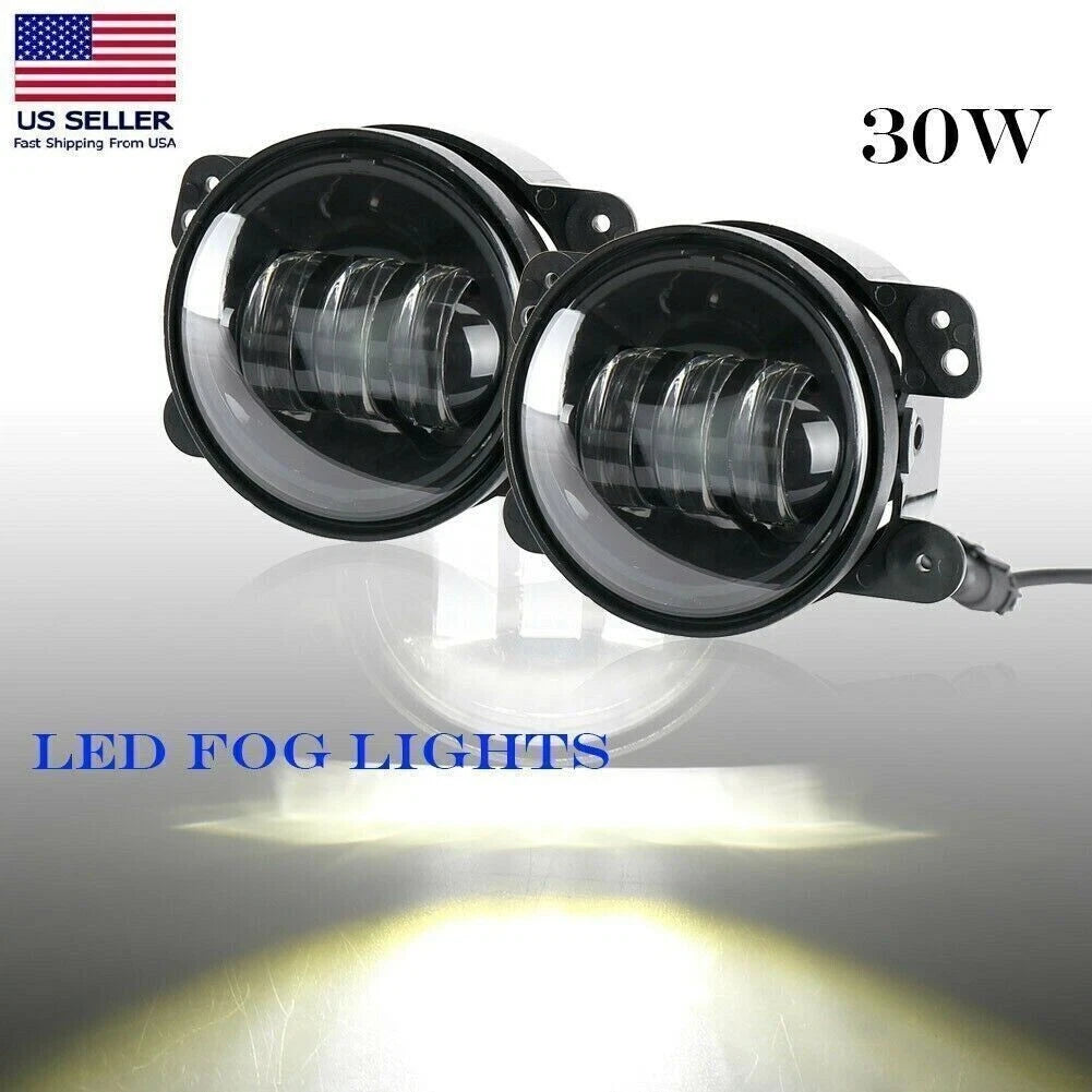 4" 30W LED Round Fog Light Driving White Lamp fit Jeep Wrangler Dodge Charger