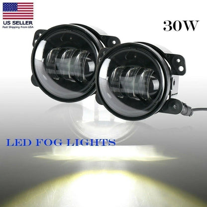 4" 30W LED Round Fog Light Driving White Lamp fit Jeep Wrangler Dodge Charger