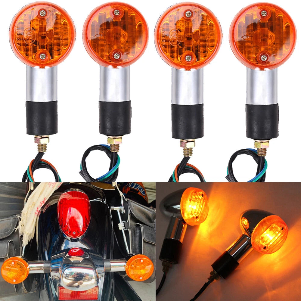 2 Pair Motorcycle Chrome Amber Turn Signal Light Bullet Brake Blinker For Harley