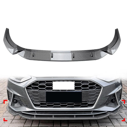 Front Bumper Splitter Spoiler Lip Carbon Fiber Black For Audi A4 S4 B9.5 2020-24