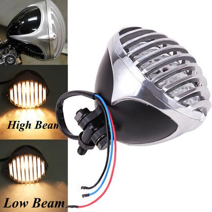 5" Motorcycle Headlight Finned Grill Hi/Lo For Harley Chopper Bobber Cafe racer