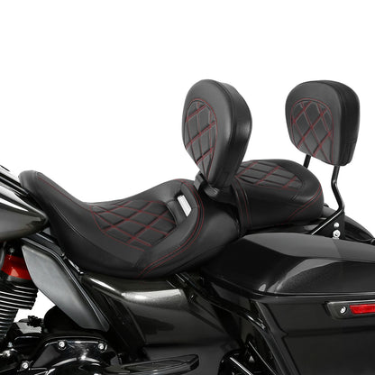 Driver & Passenger Seats Backrest Fit For Harley Electra Glide 2009-23 Black Red