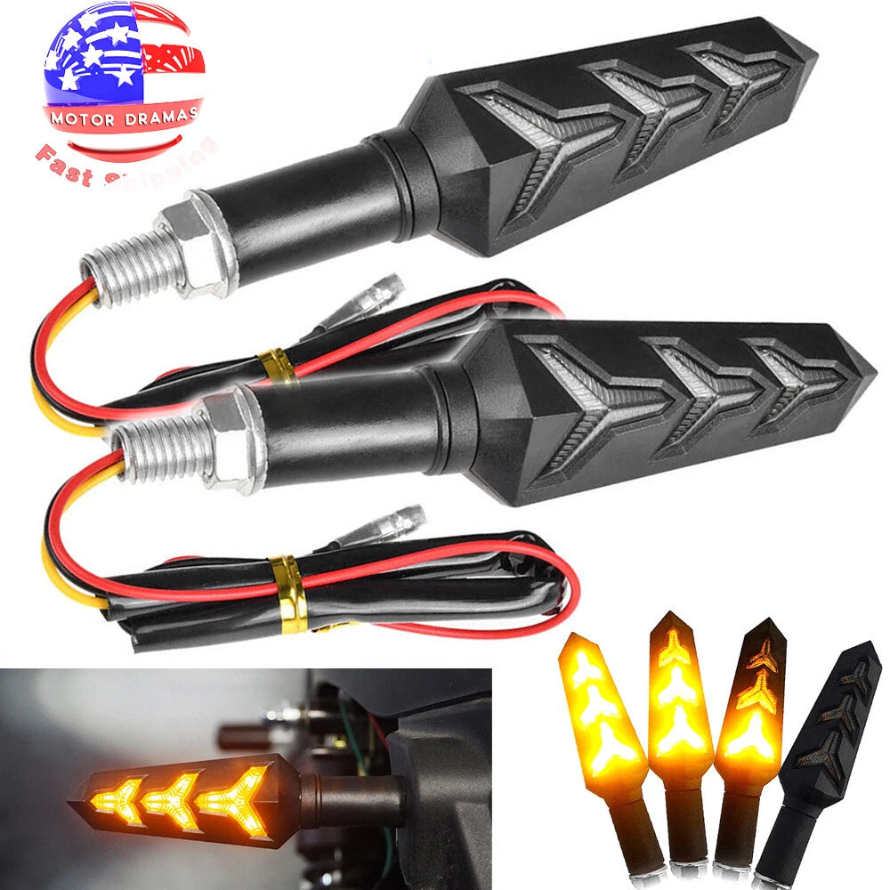 2x Motorcycle turn signal Indicators Blinkers Flexible Bendable Amber light lamp