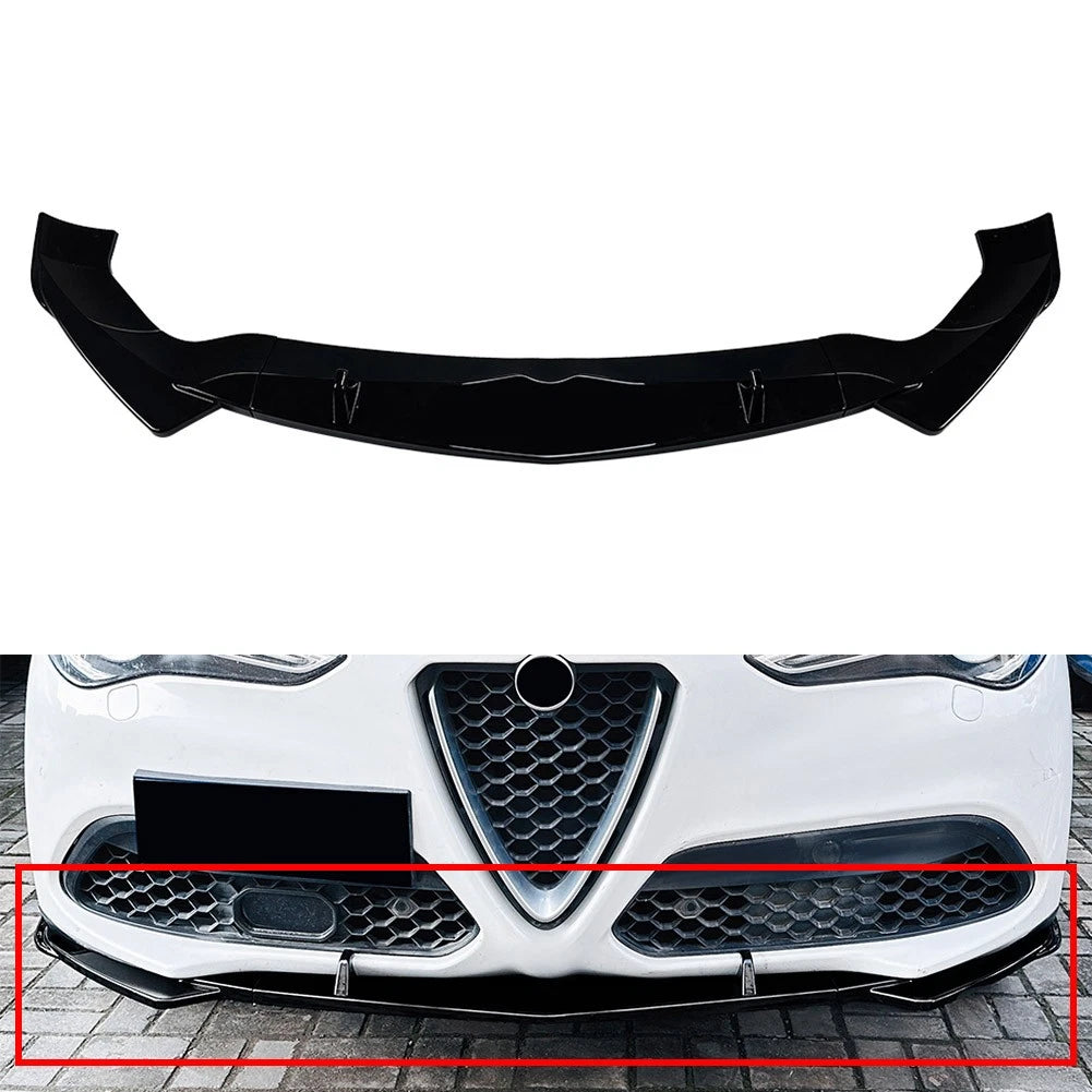 Glossy Black Front Bumper Spoiler Lip Body Kit For Alfa Romeo Stelvio 2017-2025