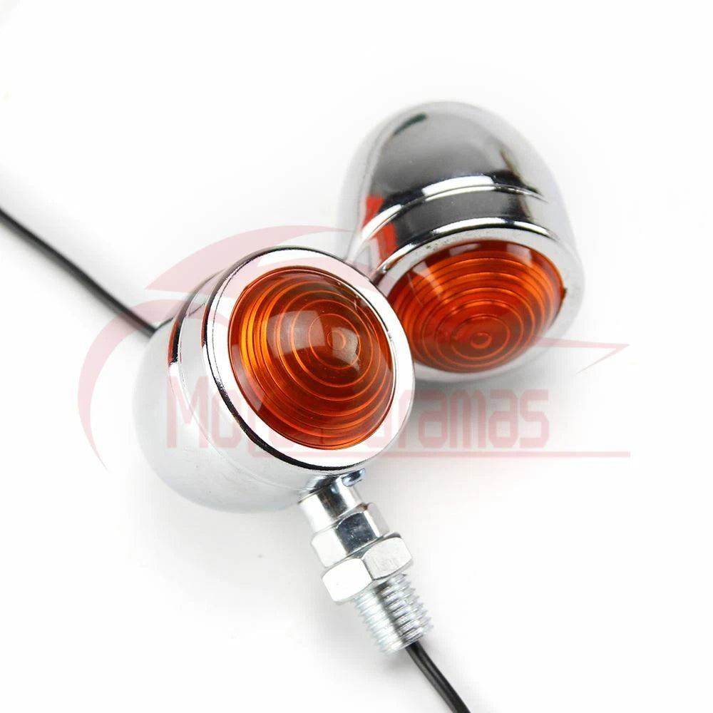 2x Chrome Motorcycle Turn Signals Bullet Blinker Indicator Light Amber Lamps 12V