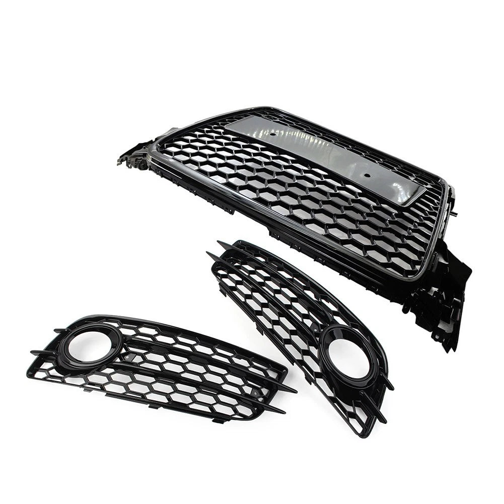 Honeycomb Front Bumper Grille Fog Light Grilles Set For Audi A4 2009-2012 Black