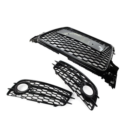 Honeycomb Front Bumper Grille Fog Light Grilles Set For Audi A4 2009-2012 Black