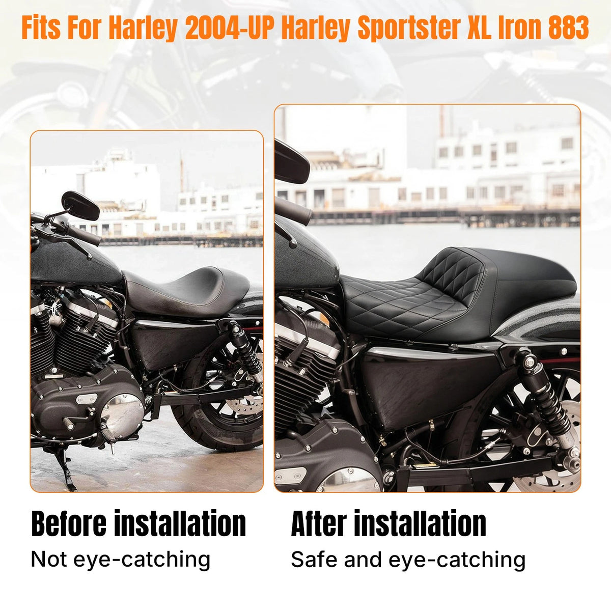 Two-up Seat For Harley Sportster Custom XL883C 2004-2010 For 2.3GAL-3.5GAL Tank