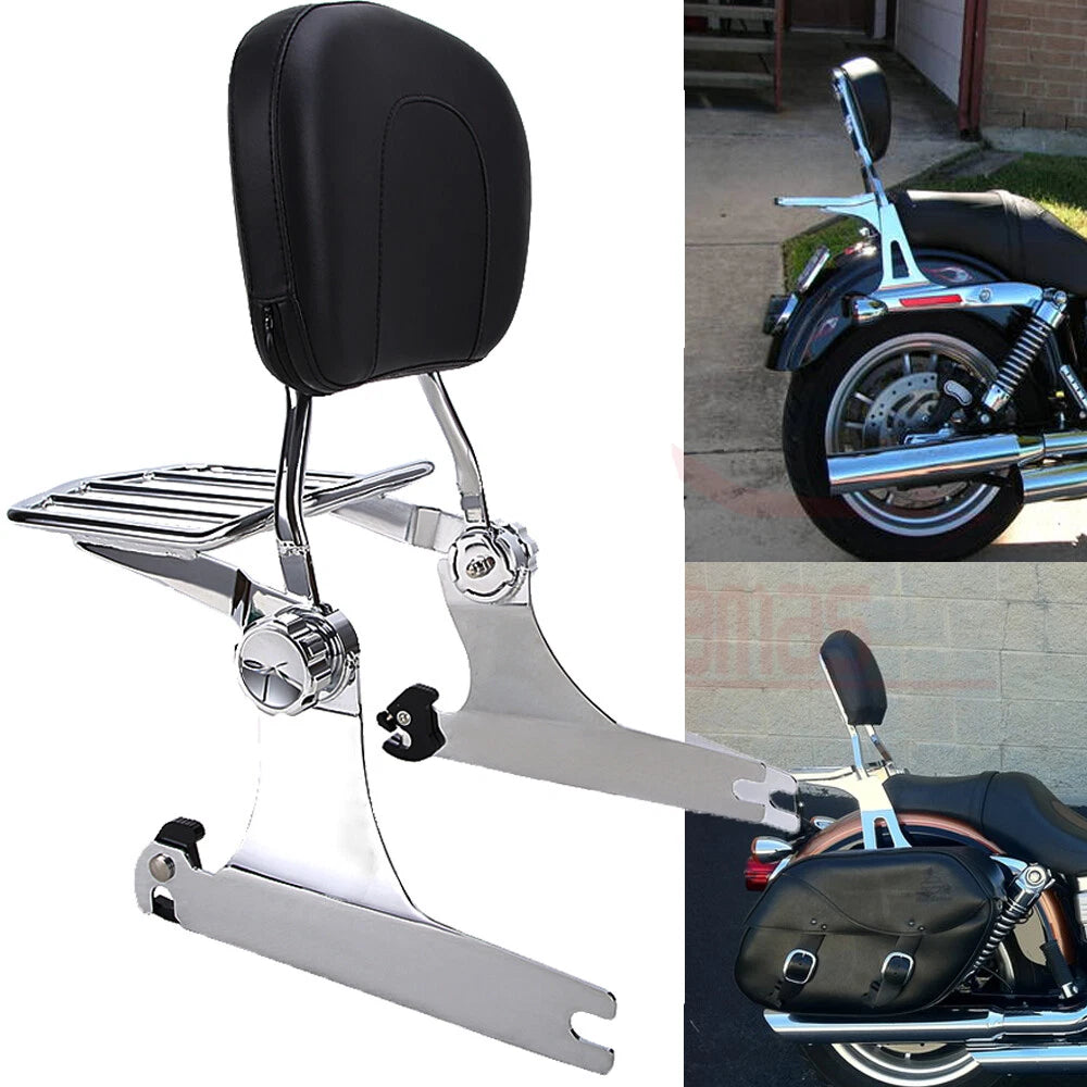 Backrest Sissy Bar Luggage Rack For Harley Dyna Street-Bob Super Glide FXD 06-19